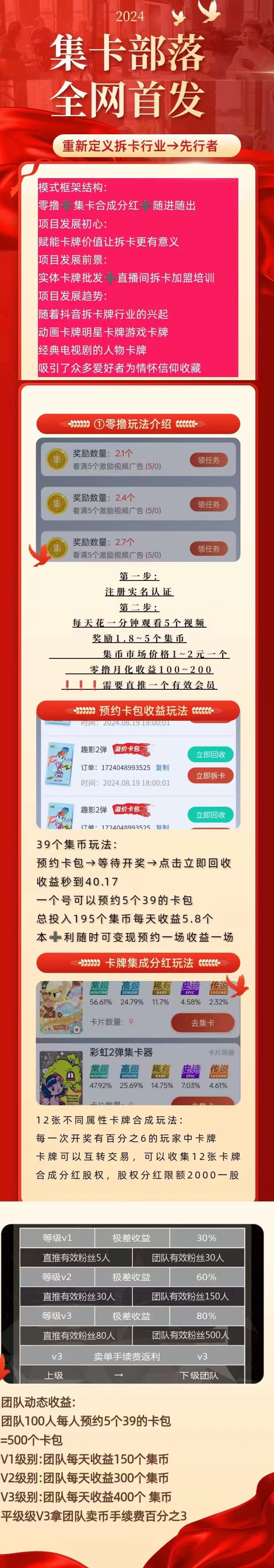 集卡部落！！全网首创。可零撸。